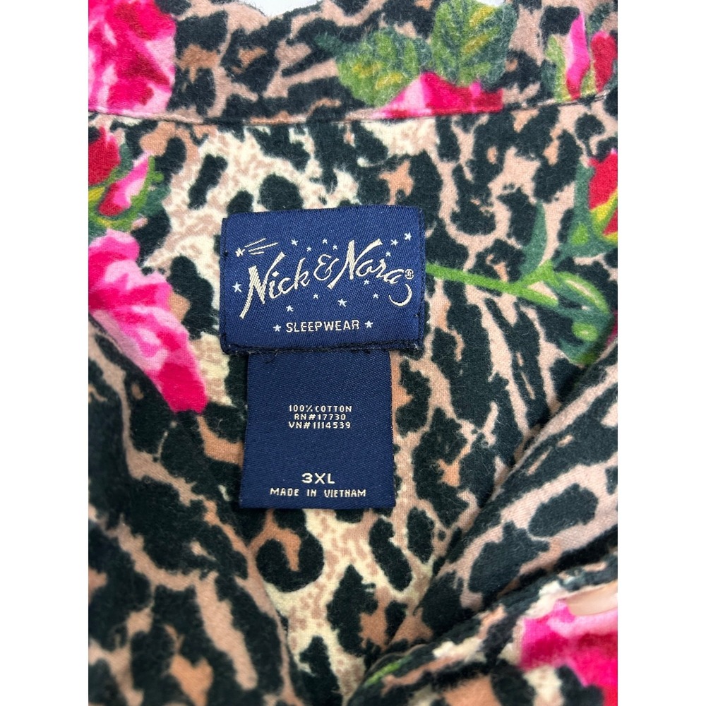 Nick & Nora Plus Size 3XL Pant Shirt Rose & Cheetah Print Pajama Flannel i - Picture 2 of 14